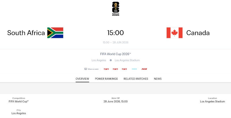 Canada to face South Africa on Sunday
